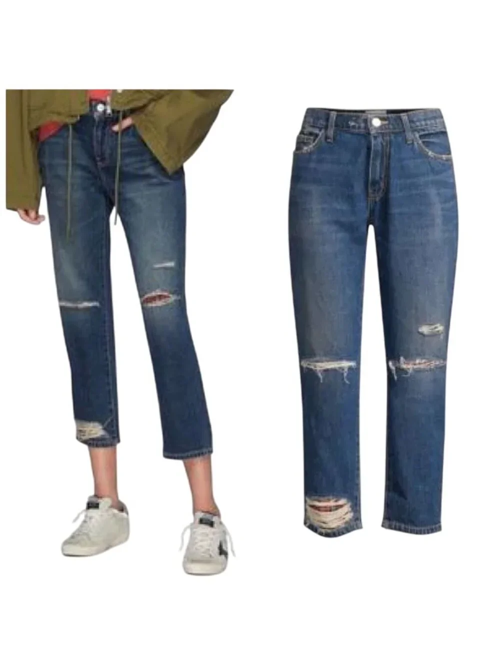 Current/Elliott The Repaired Fling Distressed Crop Jeans size 26, New with Tag